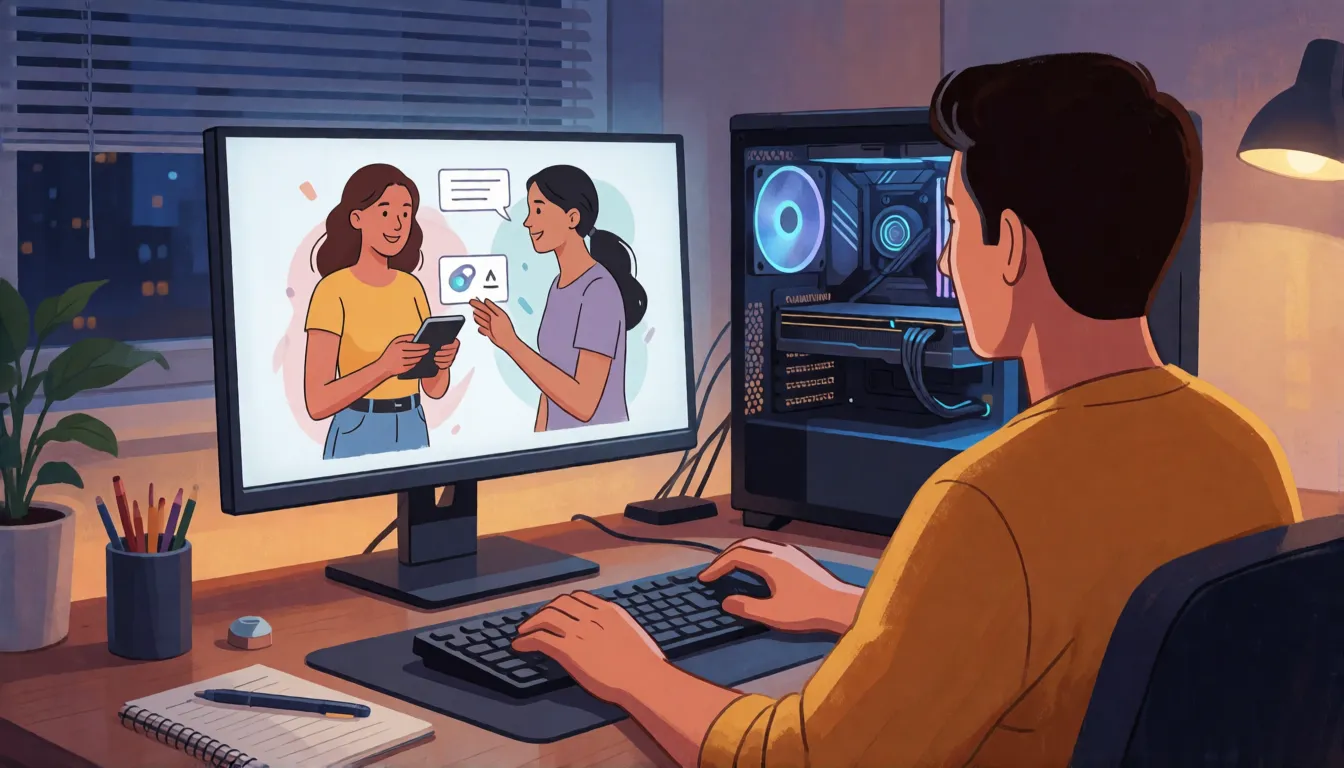 Heim-Workstation mit Desktop-GPU, die ein eigenes Stilmodell trainiert, mit Beispielillustrationen auf dem Bildschirm